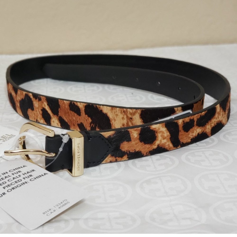 Michael Kors Leopard Real Fur Dyed Calf Hair all size Belt strap S